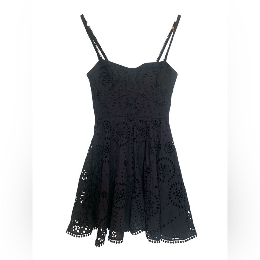 Zara Black Eyelet Lace Fit & Flare Bustier Bodice Mini Dress Sz XS Romantic